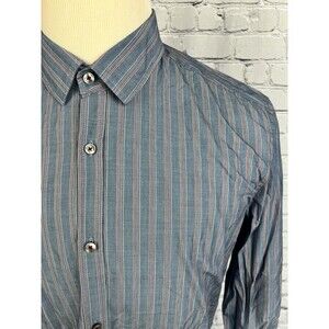 Hugo Boss Men’s SZ L Regular Fit Long Sleeve Button Front Shirt Blue,Red Striped